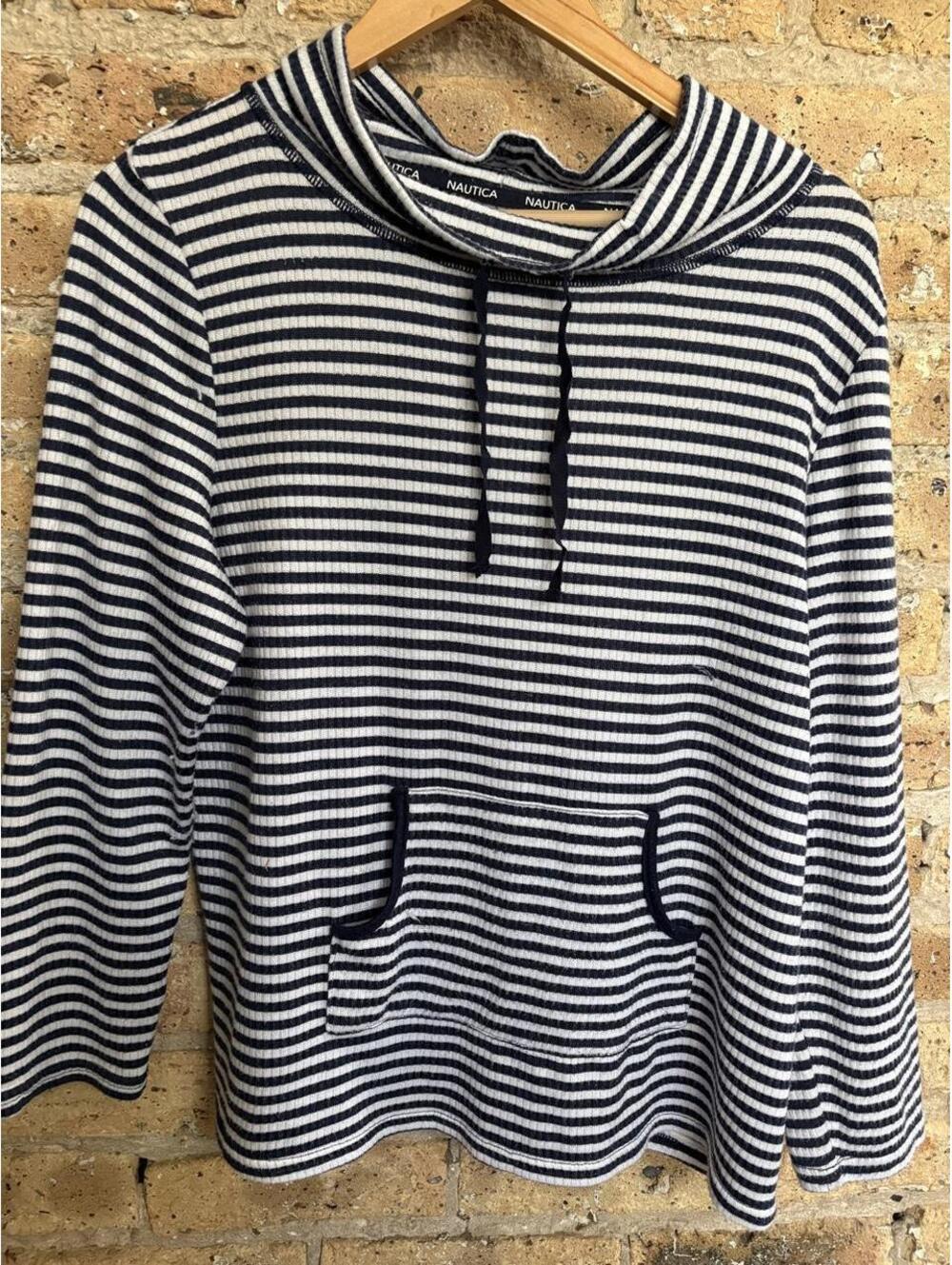 nautica striped side cowl sweatshirt